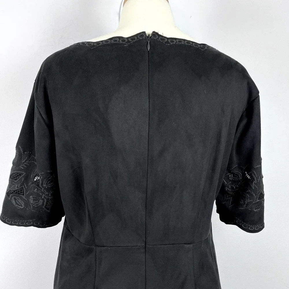Bar III Black Embroidered Faux Suede Mini Shift Dress Size Large - Picture 11 of 13
